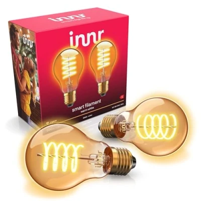 Imagen de Innr E27 Filament Bombilla Inteligente LED, Zigbee LED E27, Regulable, Funciona con Hue*/ Home Assistant/Homey/Alexa, Luz Cálida, 550lm, 2 Pack