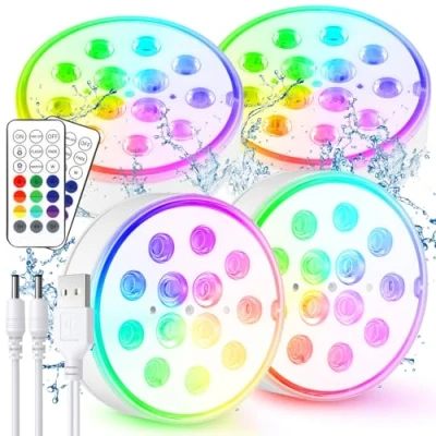 Imagen de Czemo Luces para Piscina Sumergible Recargable LED Desmontable con Mando a Distancia Luz Impermeable IP68 Jardín, Acuario (Multicolor 4 piezas)