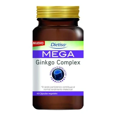 Imagen de Dielisa Mega Ginkgo Complex, Complemento Alimenticio con Ginkgo, Colina, Fosfatidilserina, 6 Vitaminas y Zinc, Ayuda la Memoria, Función Cognitiva el Equilibrio Mental 60 Cápsulas