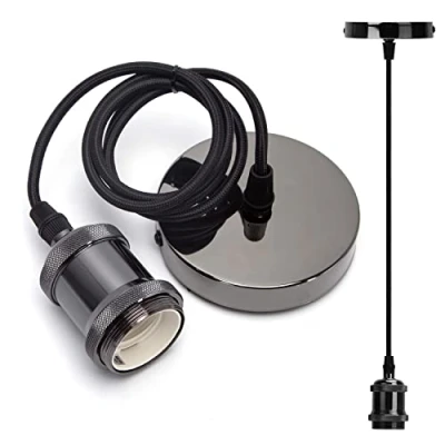 Imagen de Aigostar Portalámpara de Metal para Colgar Lámparas,Vintage Retro Lámpara Colgante E27 con Cable,Péndulo 100 cm,Ideal iluminación Techo,Negro(1)