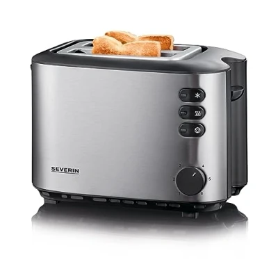 Imagen de SEVERIN Tostadora Automática, Incluye Soporte para Tostar Panecillos, 2 Ranuras Cortas, 850 W, Acero Inoxidable/Negro AT 2514
