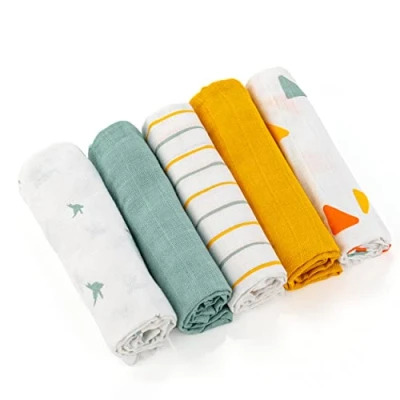 Imagen de LaLoona Pack de Muselinas Bebe Algodon 70x70 cm, Gasas para Bebes 5 Ud. Recien Nacido con Certficado Öko Tex, Manta Muselina Amarillo/Menta