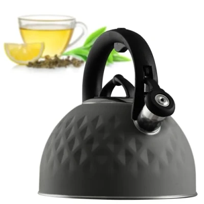Imagen de KADAX hervidor de agua acero inoxidable, esmalte con asa, tetera retro, para todo tipo cocinas, tetera, agua, flauta, silbato