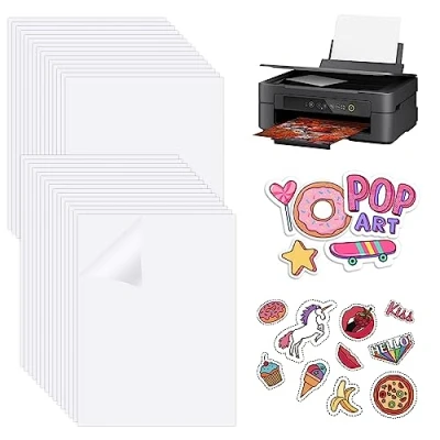 Imagen de PEALOVCOM 30 Hojas de Vinilo para Imprimir Adhesivo A4 Imprimible Transparente Papel Impresora Inyección deTinta o Láser Hacer Estiquetas Manualidades