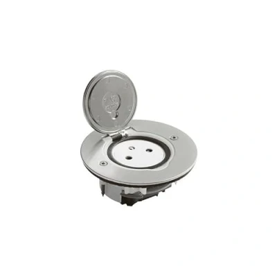 Imagen de Legrand 089770 Toma de suelo superficie simple con platino redondo, 2P+T, 16A, 250 V, acero inoxidable
