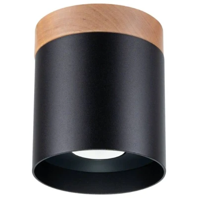 Imagen de SOLLUX LIGHTING Rif downlight de techo, negro, Ø 12 cm, madera, aluminio