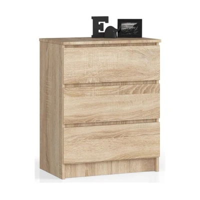 Imagen de AKORD Cómoda K60 con 3 cajones Credenza Alta Mueble Moderno para Sala de Estar, Comedor, Dormitorio, Entrada, baño Armario Infantil 60x77x40 cm 25 kg Wenge