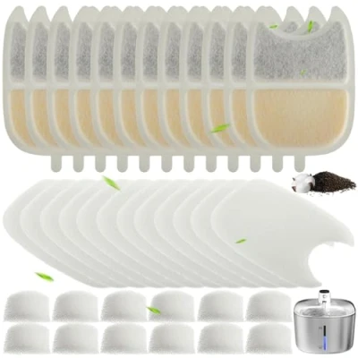Imagen de EPLZON Filtro para Fuente de Gatos, 12 filtros Carbón y 24 esponjas, con Resina Intercambio iónico Activado Inalámbrica Gato 4L Sensor Movimiento (YPD C004)