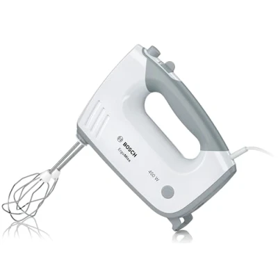 Imagen de Batteur ErgoMixx 450 W BOSCH MFQ36400 blanc/gris 5 vitesses+turbo 2 fouets inox crochets pétrisseurs