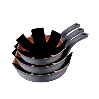 Imagen de San Ignacio Bronze Juego de Sartenes Set 3 Piezas 20, 24 y 28 cm Diámetro Protectores Fabricadas con Aluminio Fundido Antiadherentes Aptas para Todo Tipo Cocinas