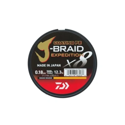Imagen de Daiwa J Braid Expedition X8E Línea Trenzada Smash Orange 0.16mm/9.07kg (150 m) Hilo trenzado