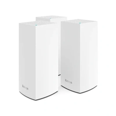 Imagen de Linksys Velop MX12600 sistema WiFi 6 mesh tribanda (AX4200), router WLAN, repetidor, extensor con hasta 830 m² de cobertura, 3,5 veces más veloz, 120 dispositivos, paquete 3, blanco