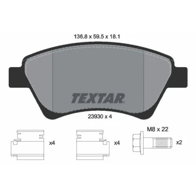 Imagen de TEXTAR 2393001 Juego de pastillas freno no preparado para indicador desgaste con tornillos pinza accesorios RENAULT: MEGANE 2