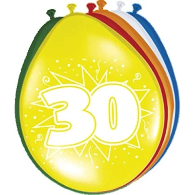 Imagen de Folat Globos De 30 Aniversario/cumpleaños Para Temática Fiesta Multicolor 12In/30cm 8 piezas