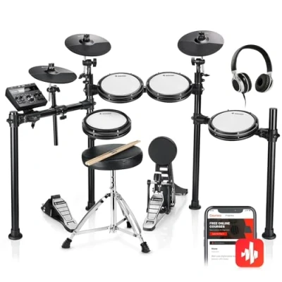 Imagen de Donner DED 200 Batería Electrónica con Pads Silenciosos, Platillos, Más de 450 Sonidos, USB MIDI 5 Pads, 3 Platillos