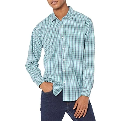 Imagen de Amazon Essentials Camisa Informal de Popelina con Manga Larga y Corte Recto Hombre, Azul Marino Verde Guinga, XXL