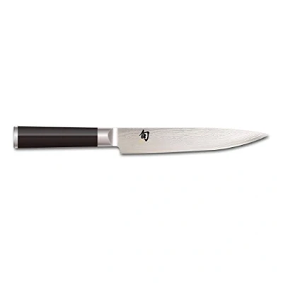 Imagen de KAI Shun Classic Cuchillo japonés para carne de 18 cm longitud hoja Damasco 32 capas con núcleo VG MAX 61 (±1) HRC Mango madera Pakka Hecho en Japón