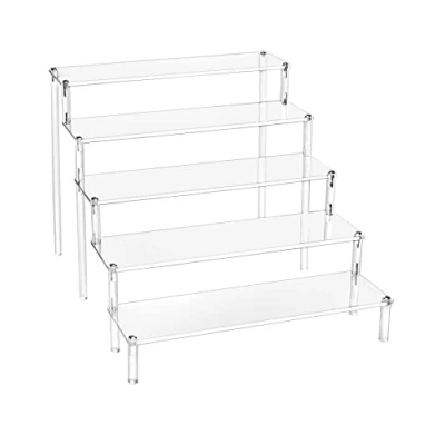 Imagen de QWORK® Soporte de Exhibición Acrílico Transparente 5 Niveles, Vitrina Expositora para Figuras Pop/Magdalenas/Perfumes, 30x32x25cm