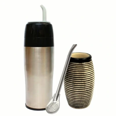 Imagen de Juego de termo Yerbomos 2.0 para té Yerba mate 350 ml ● Vacuum Flask Pajita Bombilla acero inoxidable Taza cerámica Accesorios portátiles coche