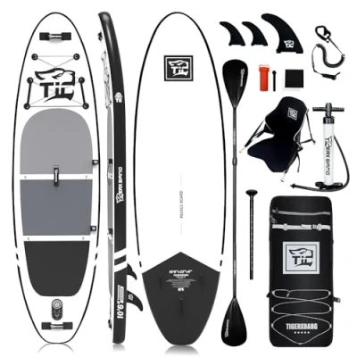 Imagen de Tabla Paddle Surf Hinchable TIGERXBANG Board 320x82x15cm con Accesorios Premium Sup, PadelSurf Stand Up Padding para Adultos/Niños Remo Doble Uso, Asiento Kayak,Defender Pro Negro