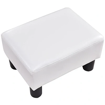 Imagen de COSTWAY Taburete Reposapiés Tapizado de PU 40 x 30 24cm Escabel para Sofá Cama Banco Zapato Pasillo Asiento (Blanco)