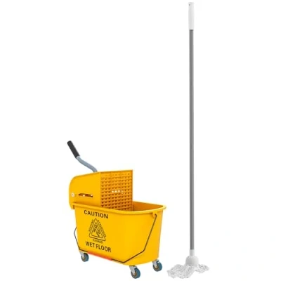 Imagen de HOMCOM Cubo de Fregona con Ruedas Capacidad 20 L Fregar Sistema Escurridor Mopa y Asa Transporte para Doméstico Comercial Amarillo