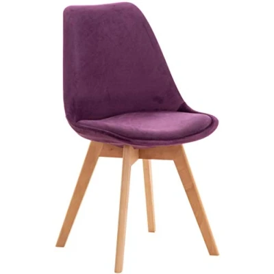 Imagen de CLP Silla de Comedor Linares En Tela, Terciopelo o Polipropileno &amp; Cojín Simil Cuero I Salón Nórdica con Base Madera I, Color:Violeta, Material Base:Terciopelo