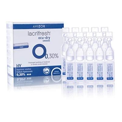 Imagen de Avizor Lacrifresh Ocu Dry 0.30%. Monodosis gotas oculares. 20 ampollas 0,4 ml de oculares para aliviar los síntomas la irritación ocular.