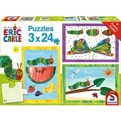 Imagen de Schmidt Spiele Rompecabezas Infantil de 3 x 24 Piezas con diseño Oruga y Mariposa, Color Colorido, (56430)