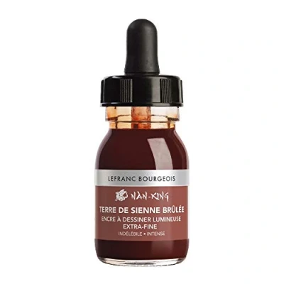 Imagen de Lefranc Bourgeois 301282 Nan King Tinta de dibujo y caligrafía, resistente al agua, para dibujar o escribir a mano, botella 30 ml con pipeta Siena horneada