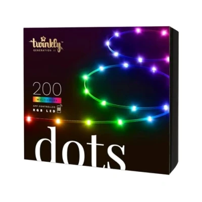 Imagen de Twinkly Puntos Red de luz LED flexible con 200 diodos emisores RGB Iluminación para interiores y exteriores Cable transparente, controlado por aplicaciones, 10m