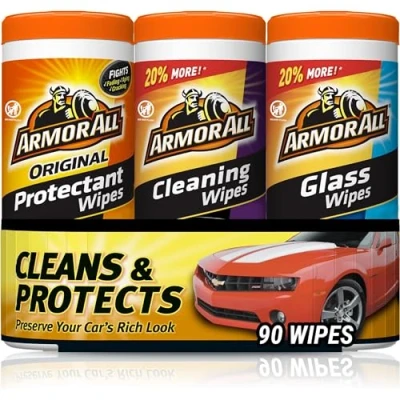 Imagen de ARMOR ALL Pack 3 en 1 Toallitas Multiusos, Salpicaderos Brillo y Cristales I 30 UDS Cada Bote Limpieza Integral Protección Completa Cierre Hermético para Máxima Conservación