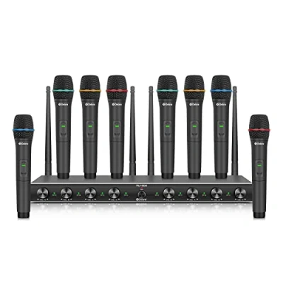 Imagen de Debra UHF 8 Canales Sistema de Micrófono Mano Inalámbrico con Micrófonos Inalámbricos, Receptor Metal, Ideal para Karaoke Fiesta en la Iglesia (con Mano)
