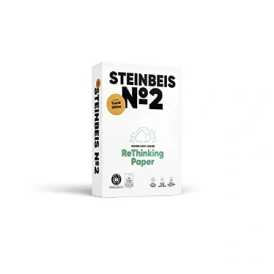 Imagen de STEINBEIS N2 TRENDWHITE, papel reprogragráfico, 100% reciclado, tinte natural, 80g, A4, ángel azul, ramette de 500 hojas