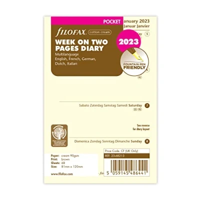 Imagen de Filofax Pocket Week on Two Cotton Cream 5 Language Agenda 2023