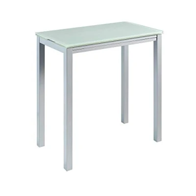 Imagen de MOMMA HOME Mesa de Cocina Extensible Modelo Londres Alta Color Blanco/Plata Material Cristal Templado/Metal Medidas 95 x 55/95 cm