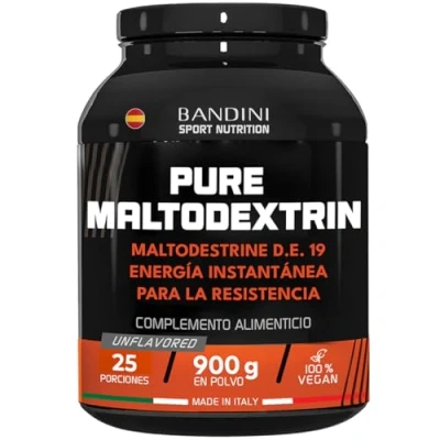 Imagen de Bandini® Pure MALTODEXTRINA Suplemento de carbohidratos alto índice glucémico Polvo maltodextrin 100% pura Para una liberación lenta y constante energía Envase 900 g Vegano
