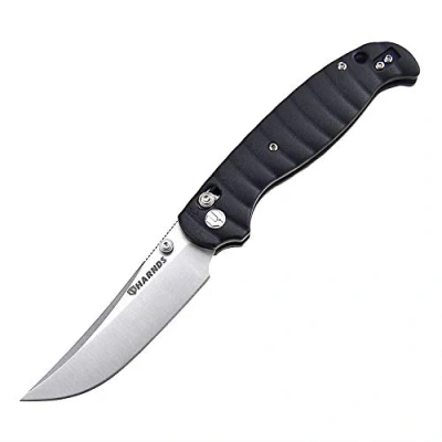 Imagen de Harnds Giant Silkworm Cuchillo Plegable con Hoja de Acero Sandvik, para Exteriores Mango G10 Bolsillo Camping Clip Reversible (Negro)