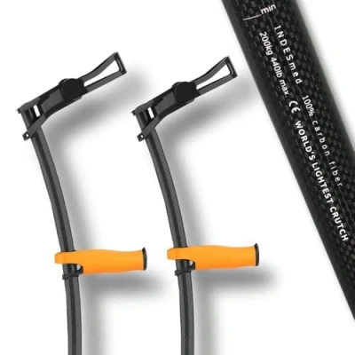 Imagen de Muleta INDESmed 100% Fibra de Carbono (2x), Diseñado y Fabricado en España, la más ligera del mundo, premiada internacionalmente, adulto, ortopédica, regulable ergonómica (Naranja, XL)