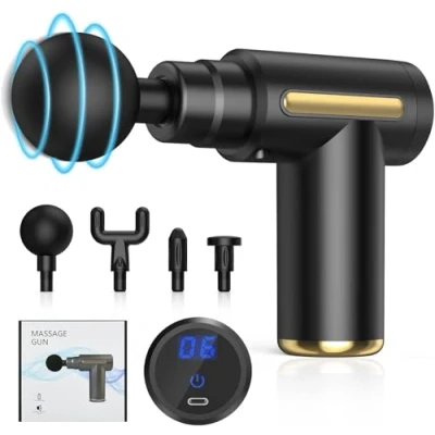 Imagen de Pistola de Masaje muscular,Pistola Masaje,Masajeador 6 velocidades, Masajeador Muscular Profundo 10mm con 4 Cabezales y Pantalla Táctil LED Para Relajación