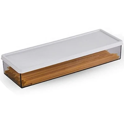 Imagen de Hanobe Contenedor de espaguetis para almacenamiento pastas: tarro hermético plástico con tapas, rectangular, largo, alimentos, apilables, cajones despensa, nevera, armarios
