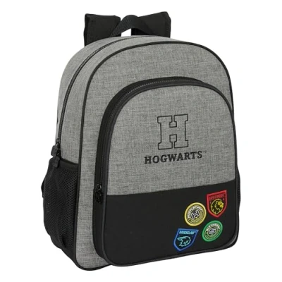 Imagen de HARRY POTTER HOUSE OF CHAMPIONS Mochila Escolar Niño, Infantil, Adaptable a Carro, Ideal para Niños en Edad Escolar, Versátil, Calidad y Resistencia, 32x12x38 cm, Color Gris Melange/Negro