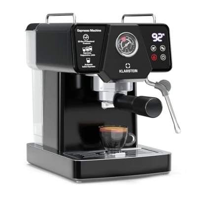 Imagen de Klarstein Libeica Cafetera Espresso 19 Bares, 1350W, Acero Inoxidable, Boquilla de Vapor, Depósito 1,8L, Panel Táctil, Para Café Molido y Exprés, Diseño Elegante