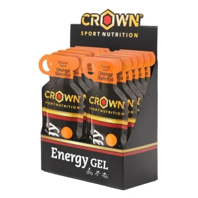 Imagen de Crown Sport Nutrition Gel Energético Naranja sin Cafeína 12 unidades Carbohidratos en ratio 2:1:1 (Maltodextrina Dextrosa Fructosa) Ciclismo Running Deporte Entreno