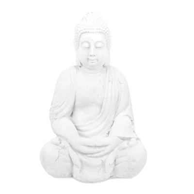 Imagen de Relaxdays Figura Buda Sentado, 70 cm, Decoración Jardín XL, Resistente Intemperie y Heladas, Escultura Exterior, Blanco, Polirresina