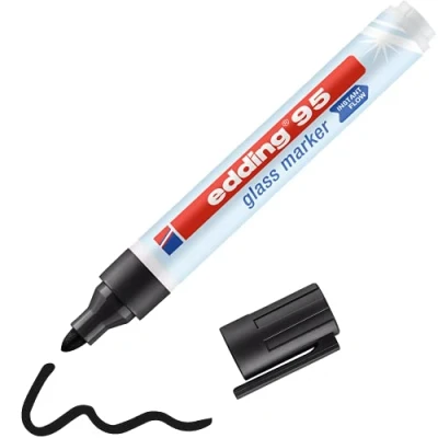 Imagen de edding 95 marcador para cristal negro 1 rotulador borrable vidrio punta redondeada 1,5 3 mm escribir y marcar en ventanas pizarras de borrado seco