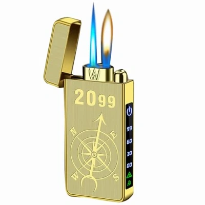 Imagen de DLHTJKBS Encendedor de Metal a Prueba Viento, Llama Tipo Chorro, butano for encender Velas, con Ajustable,(Gold3)