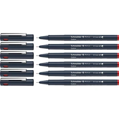 Imagen de Schneider Pictus Rotuladores de punta fina (grosor trazo 0,3 mm, revestimiento pigmento indeleble, revestida metal, carcasa 85% plástico reciclado), 6 unidades, color rojo