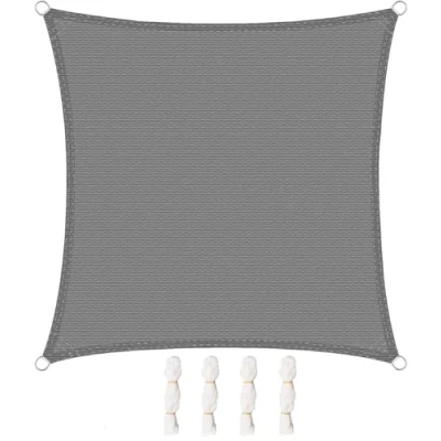 Imagen de WOLTU Toldo Vela de Sombra Cuadrado 4x4 m HDPE Transpirable Prevención Rayos UV Solar protección 85% Resistente y para Jardín, Patio, Exteriores Arena, Gris