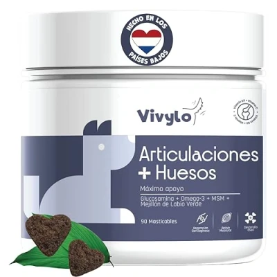 Imagen de Vivylo Condroprotector Perros 90 Snacks con Glucosamina, Condroitina, MSM y Colágeno Antiinflamatorio Natural Para Articulaciones Artrosis Suplemento Delicioso Todas las Razas Edades 270g